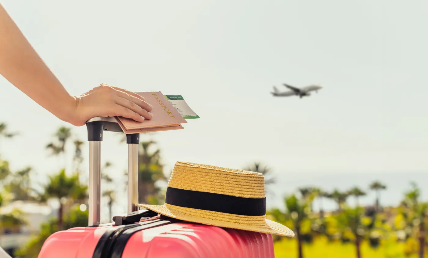 Voyage valise avion chapeau